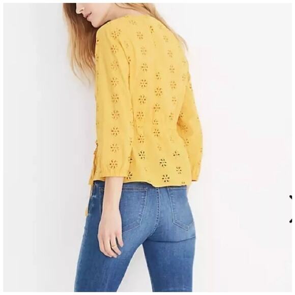 Madewell Scalloped Eyelet Wrap Top Marigold Yellow - Picture 2 of 9